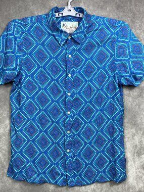 Chubbies Button Up Shirt Mens S Blue Geometric Vibrant Summer Vibe Casual